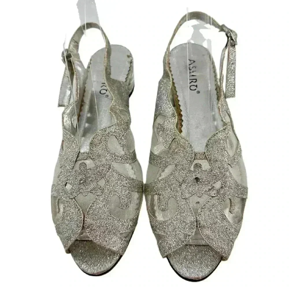 Ashro heels 9 silver glitter formal vintage 80s 90s grandmother of the bride